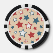 Rode en Blauwe Sterren, 4 juli, Beige Achtergrond Poker Chips (Voorkant)