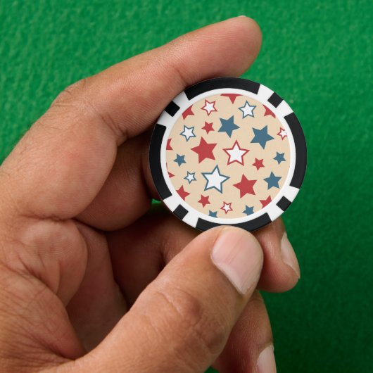 Rode en Blauwe Sterren, 4 juli, Beige Achtergrond Poker Chips (Hand)