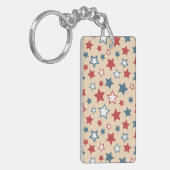 Rode en blauwe sterren, 4 juli, beige achtergrond sleutelhanger (Voorkant Links)