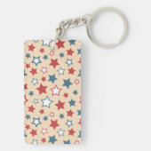 Rode en blauwe sterren, 4 juli, beige achtergrond sleutelhanger (achterkant)