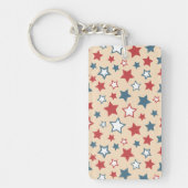 Rode en blauwe sterren, 4 juli, beige achtergrond sleutelhanger (Voorkant)