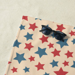Rode en Blauwe Sterren, 4 juli, Beige Achtergrond Strandlaken