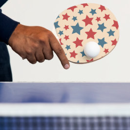 Rode en Blauwe Sterren, 4 juli, Beige Achtergrond Tafeltennisbatje