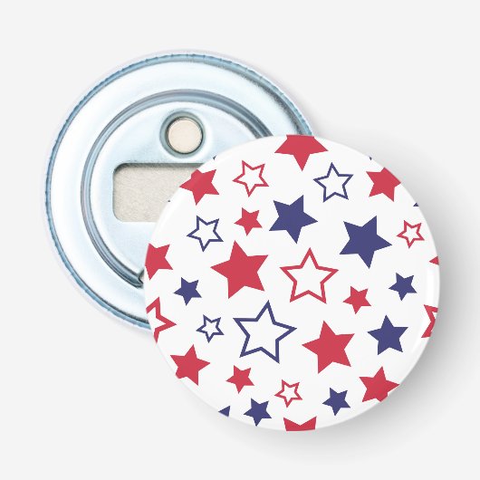 Rode en blauwe sterren, 4 juli, witte achtergrond button flesopener (Voorkant)