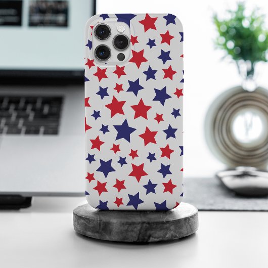 Rode en blauwe sterren, 4 juli, witte achtergrond Case-Mate iPhone case