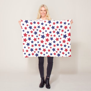 Rode en blauwe sterren, 4 juli, witte achtergrond fleece deken