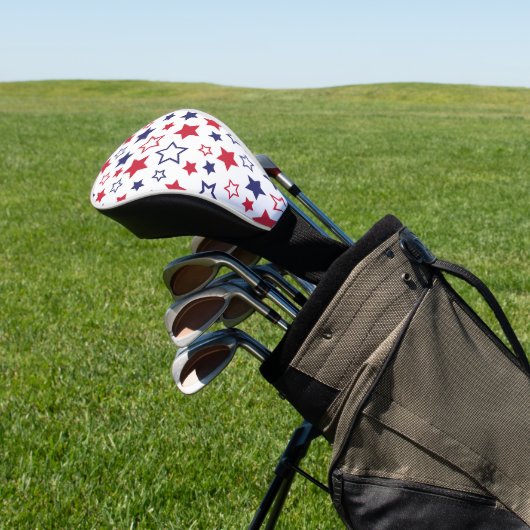 Rode en blauwe sterren, 4 juli, witte achtergrond golfheadcover (Insitu)
