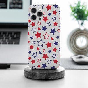 Rode en blauwe sterren, 4 juli, witte achtergrond iPhone 15 pro max case