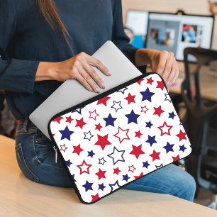 Rode en blauwe sterren, 4 juli, witte achtergrond laptop sleeve