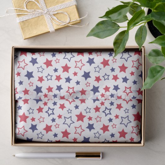 Rode en blauwe sterren, 4 juli, witte achtergrond tissuepapier (Geschenk)