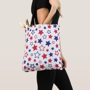Rode en blauwe sterren, 4 juli, witte achtergrond tote bag