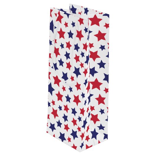 Rode en blauwe sterren, 4 juli, witte achtergrond wijn cadeautas (Achterkant Gekanteld)