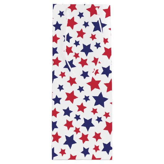 Rode en blauwe sterren, 4 juli, witte achtergrond wijn cadeautas (Voorkant)