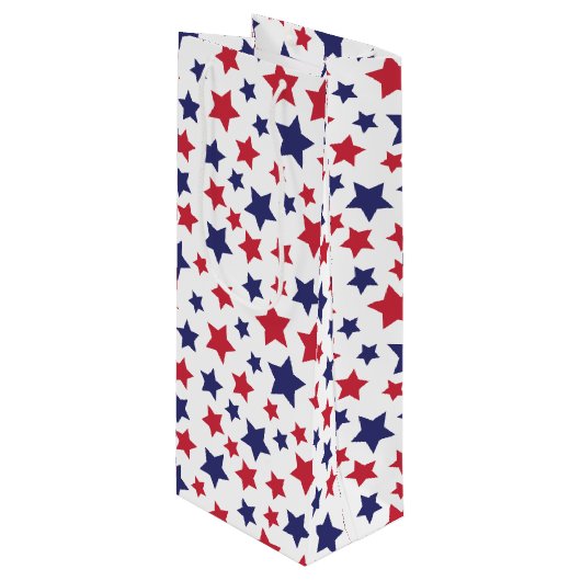 Rode en blauwe sterren, 4 juli, witte achtergrond wijn cadeautas (Voorkant Gekanteld)
