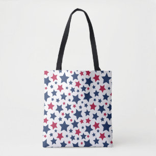 Rode en Blauwe Sterren - Amerikaans vlaggenpatroon Tote Bag