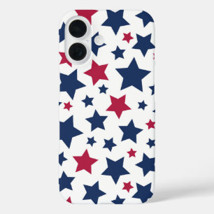 Rode en blauwe sterren - Amerikaanse vlagpatroon iPhone 16 Hoesje