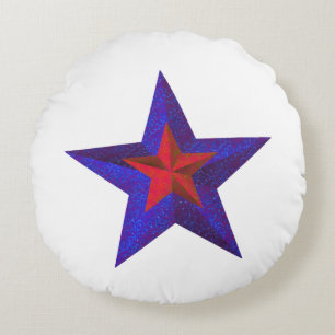 "Rode en blauwe sterren" gelaagd met rode rug [a] Rond Kussen