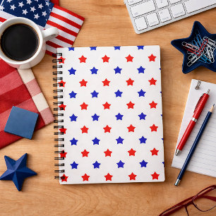 Rode en blauwe sterren Patriottisch patroon Notitieboek