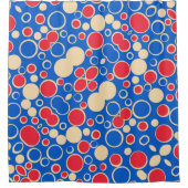 Rode en blauwe Stippen op blauw Douchegordijn (Voorkant)