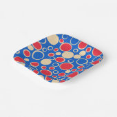 Rode en blauwe Stippen op blauw Papieren Bordje (Gebogen)