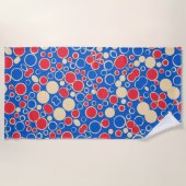 Rode en blauwe Stippen op blauw Strandlaken (Voorkant)