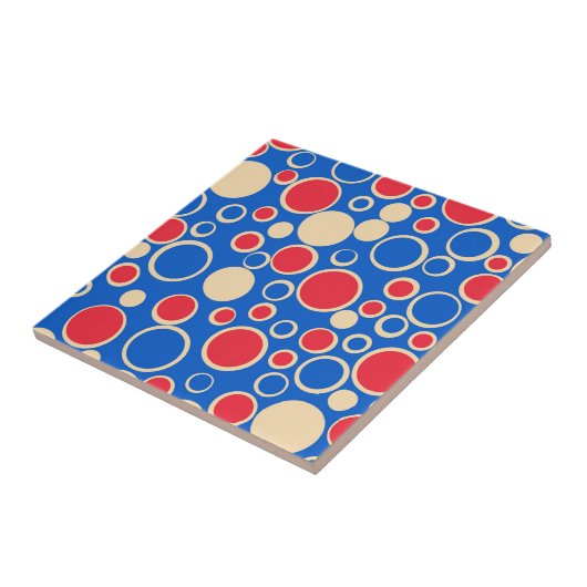 Rode en blauwe Stippen op blauw Tegeltje (Zijkant)