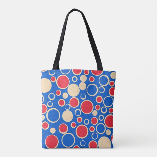 Rode en blauwe Stippen op blauw Tote Bag (Achterkant)