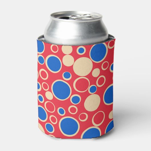 Rode en blauwe Stippen op rood Blikjeskoeler (Blikje Voorkant)