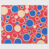 Rode en blauwe Stippen op rood Cadeaupapier (Vlak)