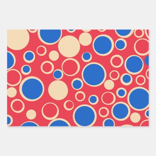 Rode en blauwe Stippen op rood Inpakpapier Vel (Voorkant 2)