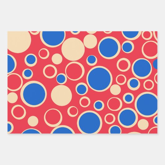 Rode en blauwe Stippen op rood Inpakpapier Vel (Voorkant)