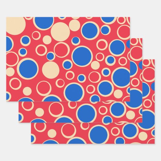 Rode en blauwe Stippen op rood Inpakpapier Vel (Set)