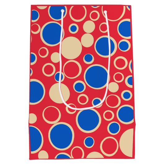 Rode en blauwe Stippen op rood Medium Cadeauzakje (Achterkant)