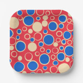 Rode en blauwe Stippen op rood Papieren Bordje (Voorkant)