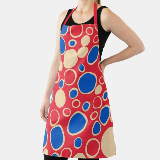 Rode en blauwe Stippen op rood Schort (Insitu)