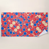 Rode en blauwe Stippen op rood Strandlaken (Voorkant)