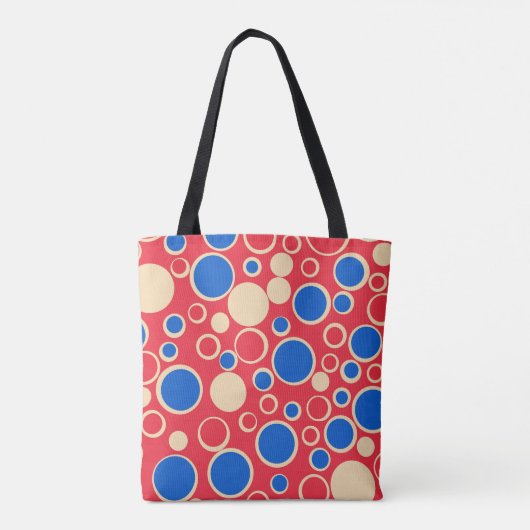 Rode en blauwe Stippen op rood Tote Bag (Achterkant)