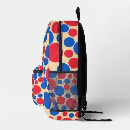 Rode en blauwe Stippen op Tan Bedrukte Rugzak (Rechts)