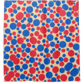 Rode en blauwe Stippen op Tan Douchegordijn (Voorkant)