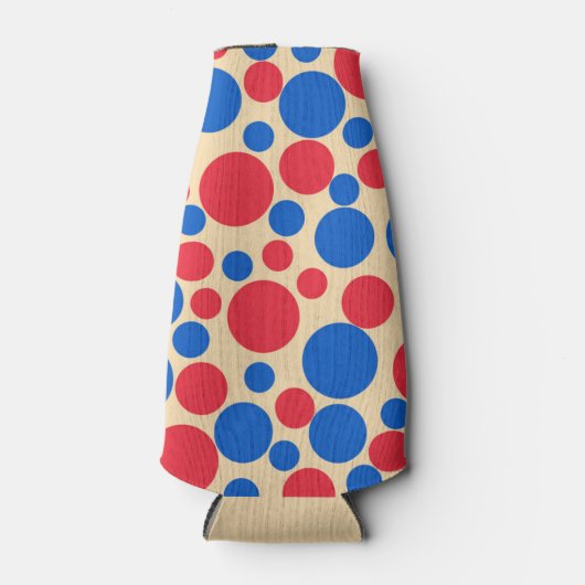 Rode en blauwe Stippen op Tan Flesjeskoeler (Voorkant)