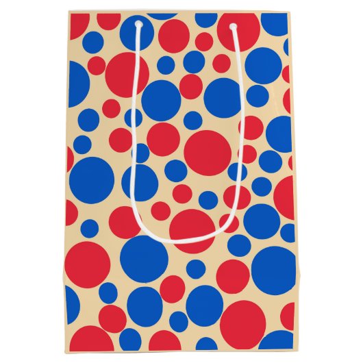 Rode en blauwe Stippen op Tan Medium Cadeauzakje (Achterkant)