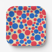 Rode en blauwe Stippen op Tan Papieren Bordje (Voorkant)
