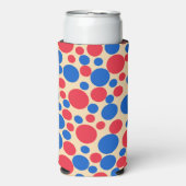 Rode en blauwe Stippen op Tan Seltzer Blikjeskoeler (Seltzer Voorkant)