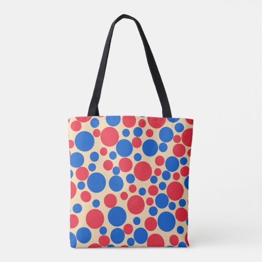 Rode en blauwe Stippen op Tan Tote Bag (Achterkant)
