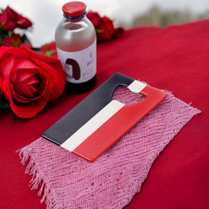 Rode en blauwe strepen creditkaart flessenopener