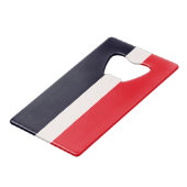 Rode en blauwe strepen creditkaart flessenopener (Voorkant Gekanteld)