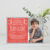 Rode en blauwe strepen LDS doopaankondiging Kaart (Staand voorkant)