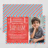 Rode en blauwe strepen LDS doopaankondiging Kaart (Voorkant / Achterkant)