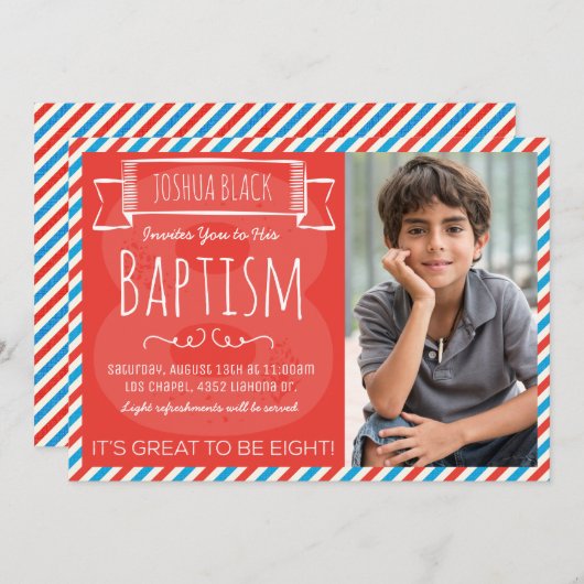Rode en blauwe strepen LDS doopaankondiging Kaart (Voorkant / Achterkant)
