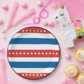 Rode en blauwe strepen met witte sterren papieren bordje (Feest)